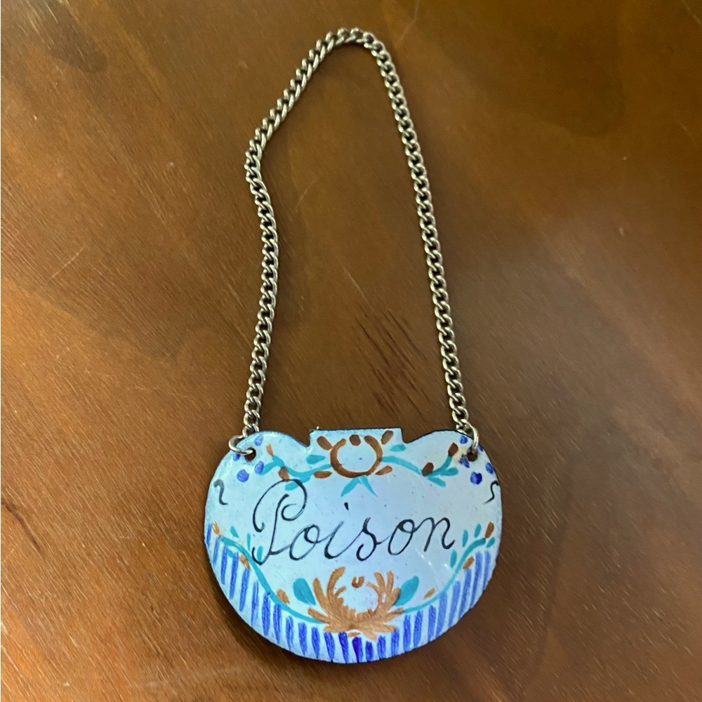 Stunning Vintage Enamel Decanter Label from France “Poison”